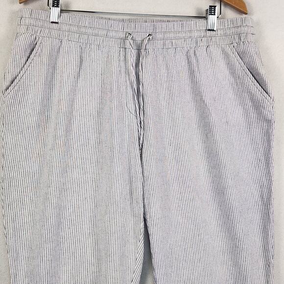 Anne Klein Cropped Linen/Cotton Pants Women L Gray/White Micro Stripe Pockets - Picture 4 of 14